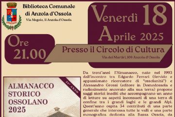 Volantino presentazione del libro Almanacco Storico Ossolano 2025.